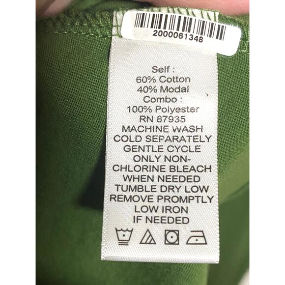 Lori Goldstein LOGO Modal Blend Green Shirt Colorful Sheer Back Panel Womens L - Picture 7 of 7